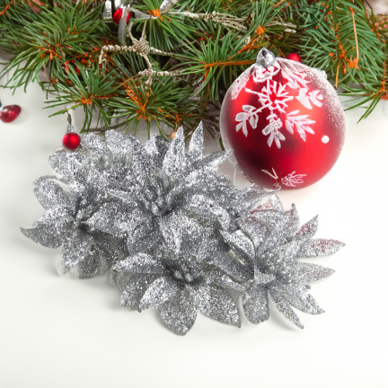 TG69142-2 SILBERNE GLITTER BLUMEN WEIHNACHTSDEKORATION SCHILF