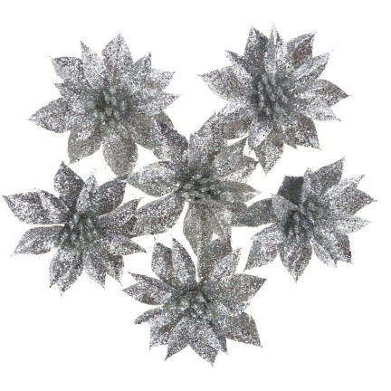 TG69142-2 SILBERNE GLITTER BLUMEN WEIHNACHTSDEKORATION SCHILF