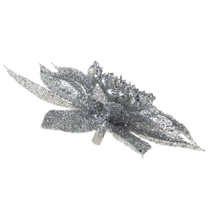 TG69142-2 SILBERNE GLITTER BLUMEN WEIHNACHTSDEKORATION SCHILF