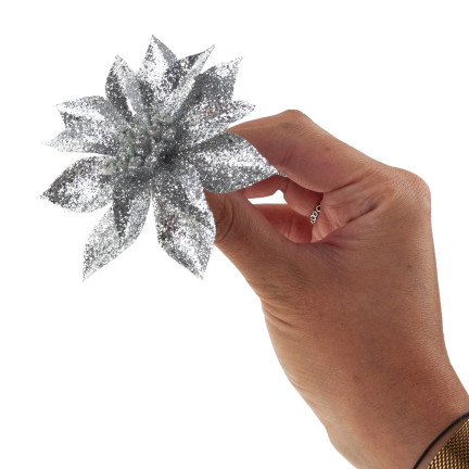 TG69142-2 SILBERNE GLITTER BLUMEN WEIHNACHTSDEKORATION SCHILF