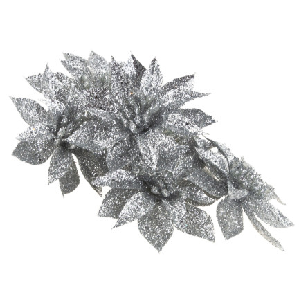 TG69142-2 SILBERNE GLITTER BLUMEN WEIHNACHTSDEKORATION SCHILF
