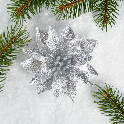 TG69142-2 SILBERNE GLITTER BLUMEN WEIHNACHTSDEKORATION SCHILF