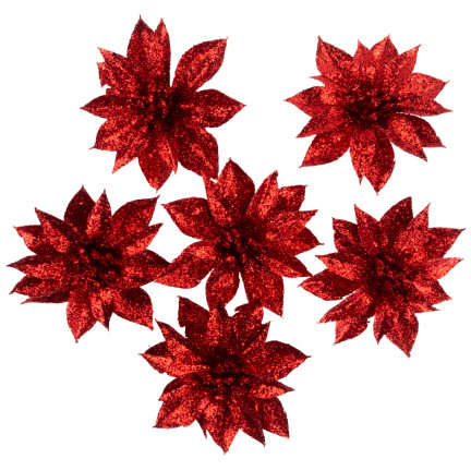 TG69142-4 ROT GLITTER BLUMEN WEIHNACHTEN DEKORATION SCHILF