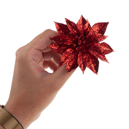 TG69142-4 ROT GLITTER BLUMEN WEIHNACHTEN DEKORATION SCHILF