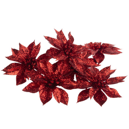 TG69142-4 ROT GLITTER BLUMEN WEIHNACHTEN DEKORATION SCHILF