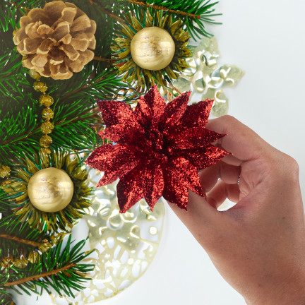 TG69142-4 ROT GLITTER BLUMEN WEIHNACHTEN DEKORATION SCHILF