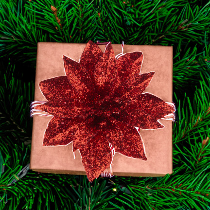 TG69142-4 ROT GLITTER BLUMEN WEIHNACHTEN DEKORATION SCHILF