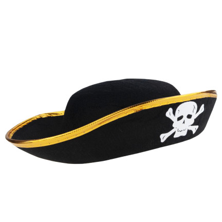 Pirátský kostým, černý, dětský halloweenský převlek, klobouk a plášť, sada