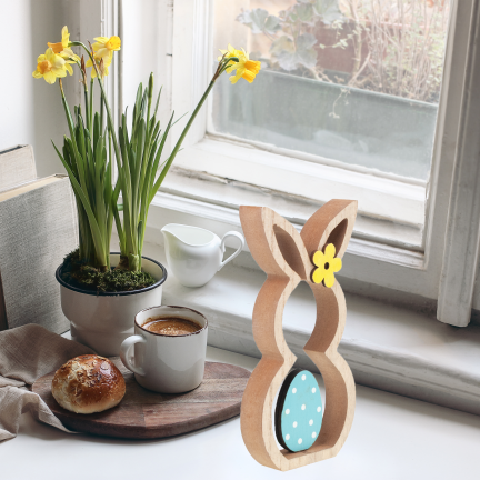 Rabbit figurine, wooden ornament, hare figurine, decorative Easter eggs