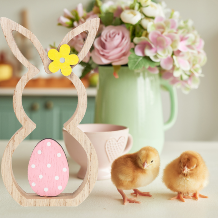 Rabbit figurine, wooden ornament, hare figurine, decorative Easter eggs