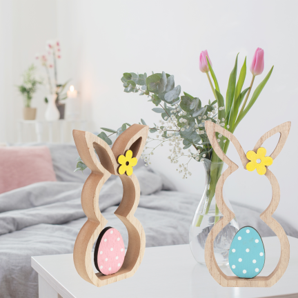 Rabbit figurine, wooden ornament, hare figurine, decorative Easter eggs