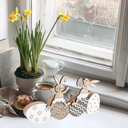 Rabbit and Easter egg figurine, wooden ornament, hare figurine, decorative Easter eggs