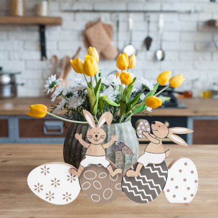 Rabbit and Easter egg figurine, wooden ornament, hare figurine, decorative Easter eggs