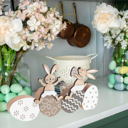 Rabbit and Easter egg figurine, wooden ornament, hare figurine, decorative Easter eggs