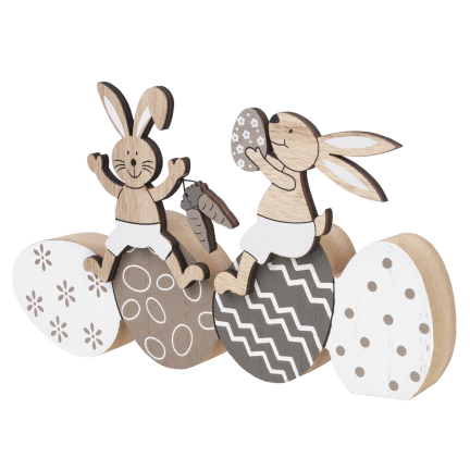 Rabbit and Easter egg figurine, wooden ornament, hare figurine, decorative Easter eggs