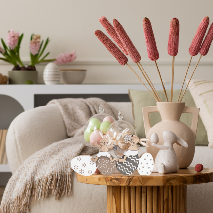 Rabbit and Easter egg figurine, wooden ornament, hare figurine, decorative Easter eggs