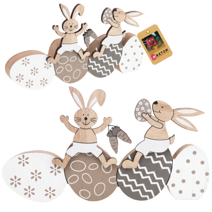 Rabbit and Easter egg figurine, wooden ornament, hare figurine, decorative Easter eggs