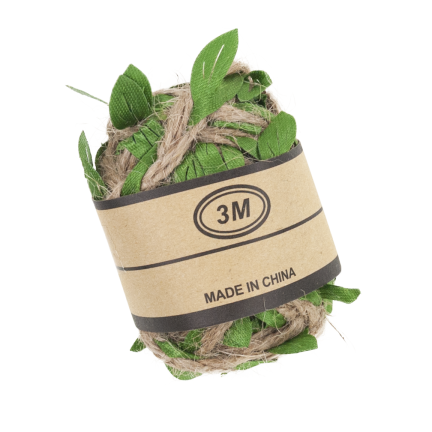 Jute twine, decorative, for gift wrapping, with leaves, 3 m