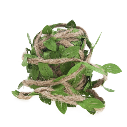 Jute twine, decorative, for gift wrapping, with leaves, 3 m