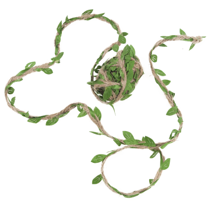 Jute twine, decorative, for gift wrapping, with leaves, 3 m