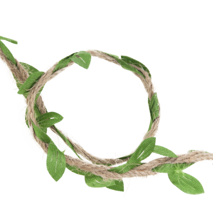 Jute twine, decorative, for gift wrapping, with leaves, 3 m