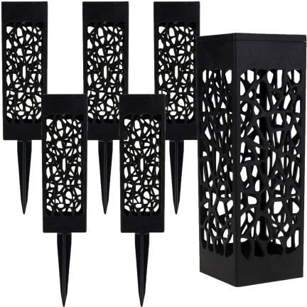 TG71286 SOLÁRNÍ ZAHRADNÍ LAMPA 6PCS OPENWORK LED LUCERNA POHÁNĚNÁ POST ČERNÁ