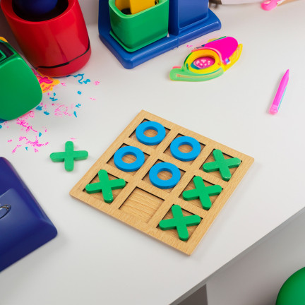 TG71381 Wooden Tic-Tac-Toe Game for Kids: Educational Logic Travel Game