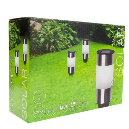 TG71391 GARTEN LAMPE 3PCS /KPL LED SOLAR INOX BODEN ANGETRIEBEN POL SOLAR