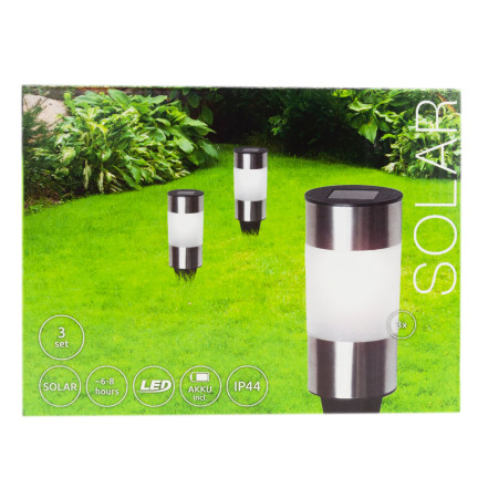 TG71391 GARTEN LAMPE 3PCS /KPL LED SOLAR INOX BODEN ANGETRIEBEN POL SOLAR
