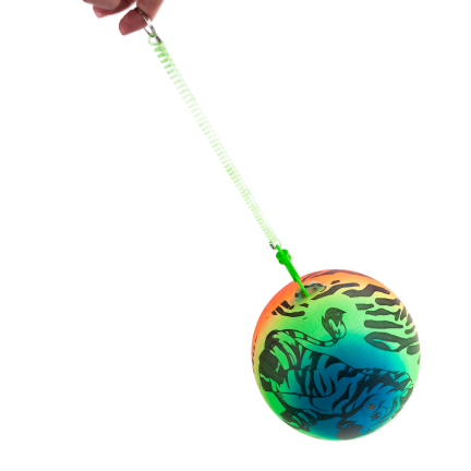 TG71991 BUNTER, FEDERBELASTETER, AUFBLASBARER SOFTBALL AUS GUMMI MIT TRAININGSSCHNUR