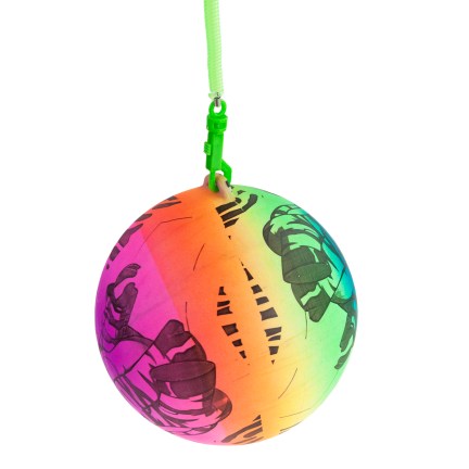 TG71991 BUNTER, FEDERBELASTETER, AUFBLASBARER SOFTBALL AUS GUMMI MIT TRAININGSSCHNUR