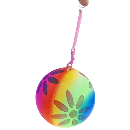 TG71991 BUNTER, FEDERBELASTETER, AUFBLASBARER SOFTBALL AUS GUMMI MIT TRAININGSSCHNUR