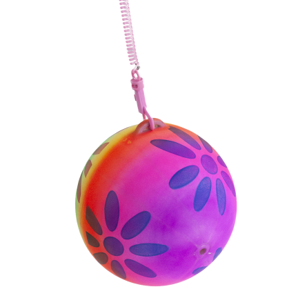 TG71991 BUNTER, FEDERBELASTETER, AUFBLASBARER SOFTBALL AUS GUMMI MIT TRAININGSSCHNUR