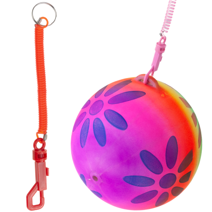 TG71991 BUNTER, FEDERBELASTETER, AUFBLASBARER SOFTBALL AUS GUMMI MIT TRAININGSSCHNUR