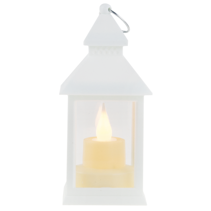 TG73372-1 Weiße LED-Laterne, Laterne mit Kerze, batteriebetriebene Laterne, Flamme