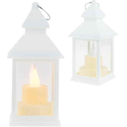 TG73372-1 Weiße LED-Laterne, Laterne mit Kerze, batteriebetriebene Laterne, Flamme