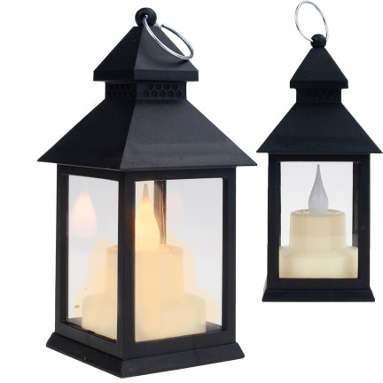 TG73372-2 LATERNE LED-LATERNE MIT BATTERIE KERZE SCHWARZ BEWEGLICHE FLAMME