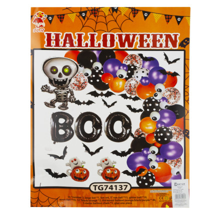 TG74137 HALLOWEEN DEKORATION SET GIRLANDE LATEX FOLIENBALLONS SKELETT SCHRIFTZUG