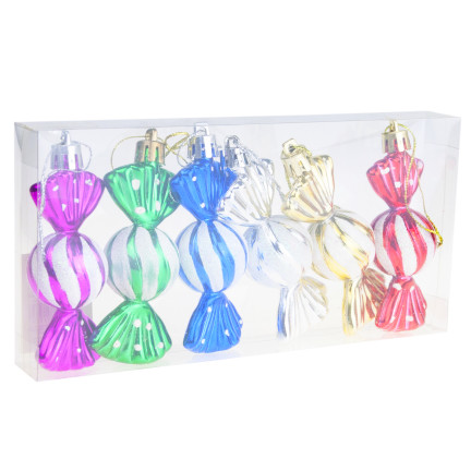 TG74290-2 KUGELN BONBONFARBEN ANHÄNGER ORNAMENT KUNSTSTOFF WEIHNACHTSBAUM 6PCS