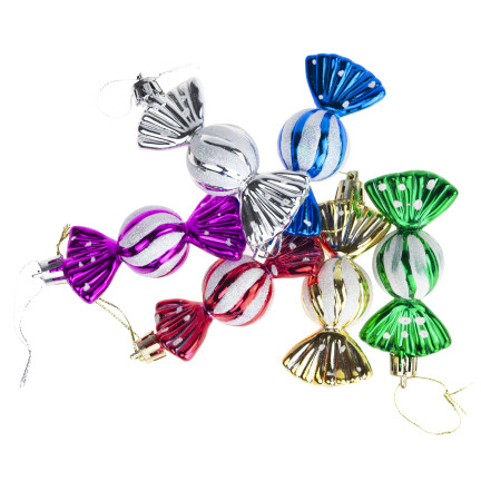 TG74290-2 KUGELN BONBONFARBEN ANHÄNGER ORNAMENT KUNSTSTOFF WEIHNACHTSBAUM 6PCS