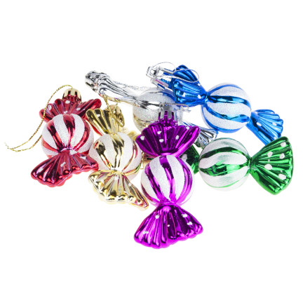 TG74290-2 KUGELN BONBONFARBEN ANHÄNGER ORNAMENT KUNSTSTOFF WEIHNACHTSBAUM 6PCS
