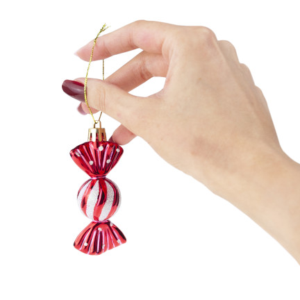 TG74290-2 KUGELN BONBONFARBEN ANHÄNGER ORNAMENT KUNSTSTOFF WEIHNACHTSBAUM 6PCS