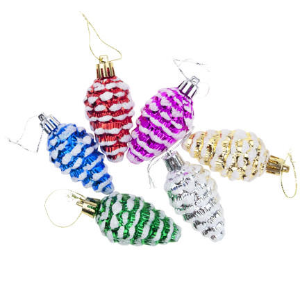 TG74291-2 WEIHNACHTSKUGELN SET TANNENZAPFEN ANHÄNGER 6 STÜCK FARBIG
