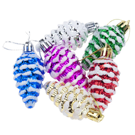 TG74291-2 WEIHNACHTSKUGELN SET TANNENZAPFEN ANHÄNGER 6 STÜCK FARBIG