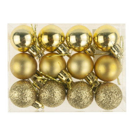 TG74324-3 CHRISTBAUMKUGELN 12 STK. 3CM SET GOLD GLITTER MATT GLITTER FÜR WEIHNACHTSBAUM