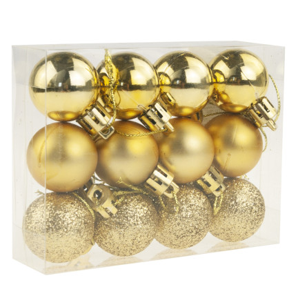 TG74324-3 CHRISTBAUMKUGELN 12 STK. 3CM SET GOLD GLITTER MATT GLITTER FÜR WEIHNACHTSBAUM