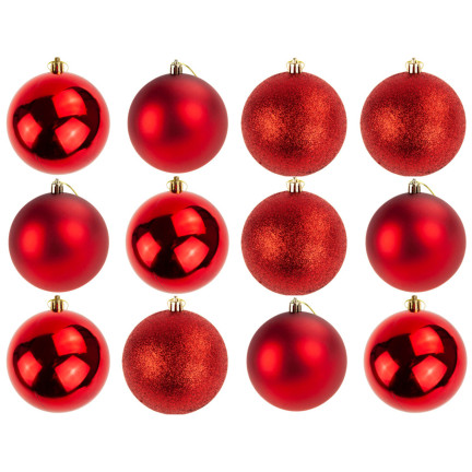 TG74324-4 KUGELN KUNSTSTOFFKUGELN SET 12PCS/KPL ROT WEIHNACHTSBAUMSCHMUCK