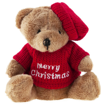 TG74796 WEIHNACHTEN TEDDYBÄR MASKOTTCHEN KUSCHELIG SCHLÜSSELANHÄNGER IN PULLOVER UND HUT