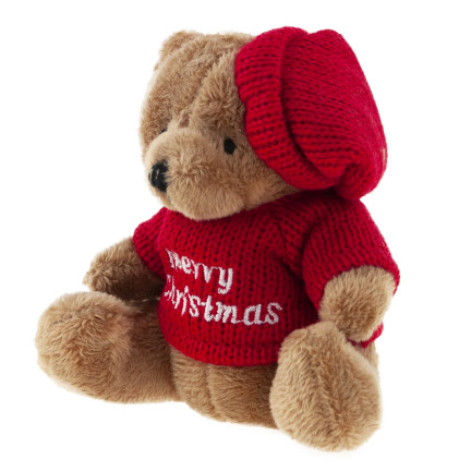 TG74796 WEIHNACHTEN TEDDYBÄR MASKOTTCHEN KUSCHELIG SCHLÜSSELANHÄNGER IN PULLOVER UND HUT