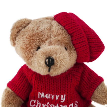 TG74796 WEIHNACHTEN TEDDYBÄR MASKOTTCHEN KUSCHELIG SCHLÜSSELANHÄNGER IN PULLOVER UND HUT